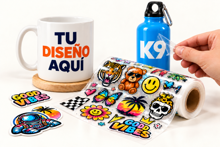 Stickers UV DTF en taza, termo y hoja de stickers – Caligraph